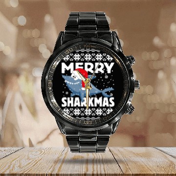 Discover Santa Shark Christmas Merry Sharkmas Calendar Steel Band Watch