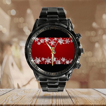 Discover Elegant Winter Snowflakes Red Calendar Steel Band Watch