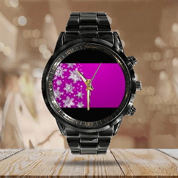 Discover Elegant Christmas Snowflakes Pink Calendar Steel Band Watch