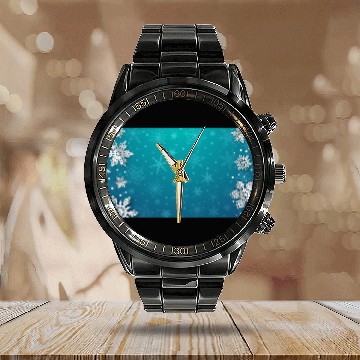 Discover Winter Snowflakes Teal Pattern Calendar Steel Band Watch