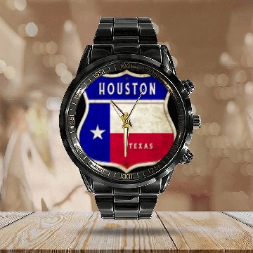 Discover Houston Texas coat of arms flag design Calendar Steel Band Watch