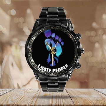 Discover Bigfoot I Hate People Funny Big Foot Sasquatch Calendar Steel Band Watch