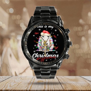 Discover Winter Christmas Pyjama Hippopotamus Calendar Steel Band Watch