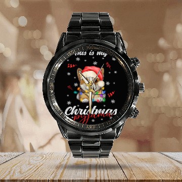 Discover Winter Christmas Pyjama Corgi Calendar Steel Band Watch