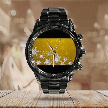 Discover Modern Yellow Snowflakes Pattern Calendar Steel Band Watch