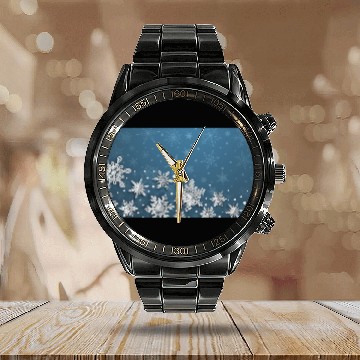 Discover Modern Blue Snowflakes Pattern Calendar Steel Band Watch
