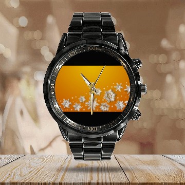 Discover Modern Snowflakes Orange Calendar Steel Band Watch