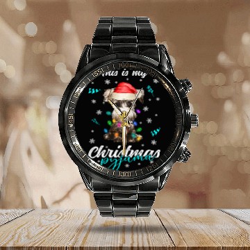 Discover Winter Christmas Pyjama Miniature Schnauzer Calendar Steel Band Watch