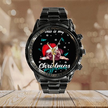 Discover Winter Christmas Pyjama Pug Calendar Steel Band Watch
