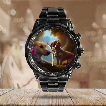 Discover Puppy Love Cute Puppies with A Little Steampunk Calendar Steel Band Watch