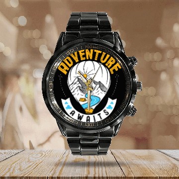 Discover Adventure Awaits Hot Air Balloon Thrill Seeker Calendar Steel Band Watch