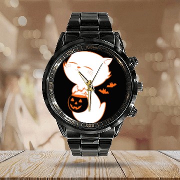 Discover Cute Halloween Trick Or Treat Ghost Calendar Steel Band Watch