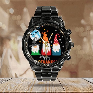 Discover Happy Hallothanksmas Gnomes Lover Halloween Calendar Steel Band Watch