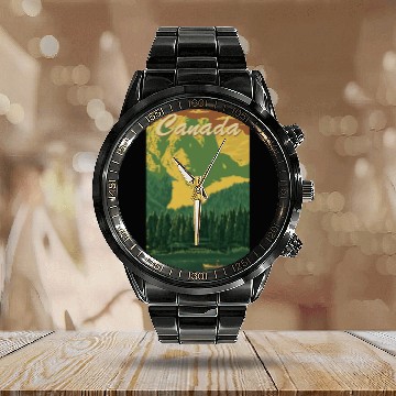 Discover vintage canada travel Calendar Steel Band Watch
