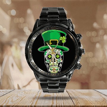 Discover Sugar Skull | St Patricks Day of the Dead Calendar Steel Band Watch