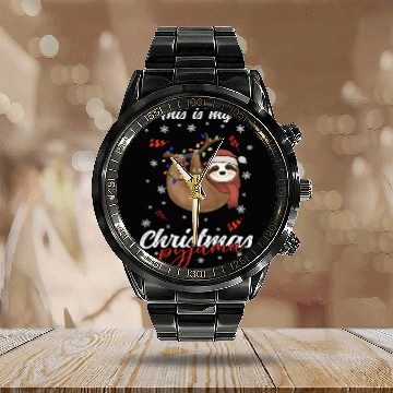 Discover Winter Christmas Pyjama Sloth Calendar Steel Band Watch