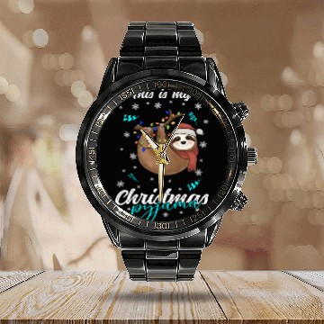 Discover Winter Christmas Pyjama Sloth Calendar Steel Band Watch