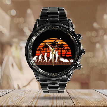 Discover Robotic Lawnmower Evolution Retro Calendar Steel Band Watch