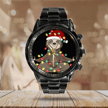 Discover Christmas Animal Sloth Fairy Lights Hat Calendar Steel Band Watch