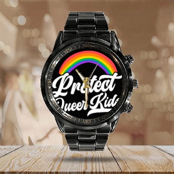 Discover Protect The Queer Kids Rainbow Pride Month Calendar Steel Band Watch