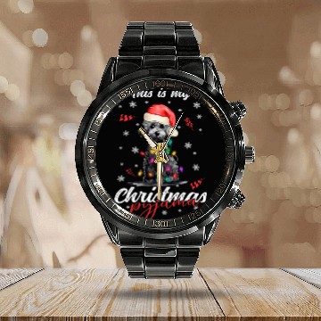 Discover Winter Christmas Pyjama Poodle Calendar Steel Band Watch