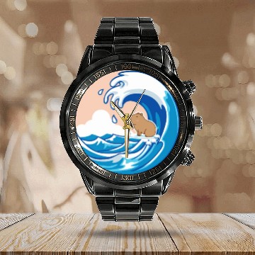 Discover Wave Capybara Surfing Rodent Funny Animal Lover Calendar Steel Band Watch