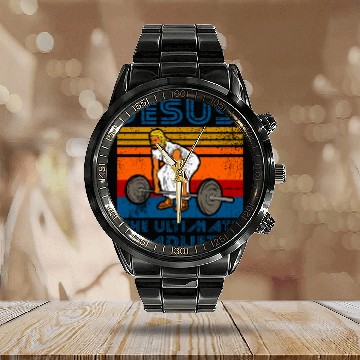 Discover Jesus Weightlifting Fitness Gym Calendar Steel Band Watch