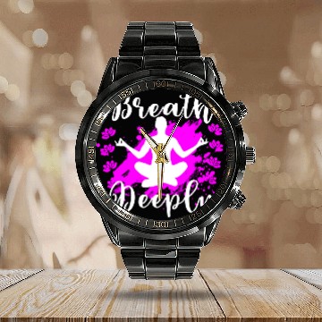 Discover Yoga Calendar Steel Band Watch Breath Deeply Pink Lotus Gift Calendar Steel Band Watch