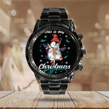 Discover Winter Christmas Pyjama Penguin Calendar Steel Band Watch