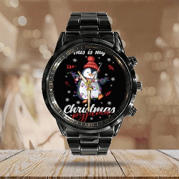 Discover Winter Christmas Pyjama Penguin Calendar Steel Band Watch