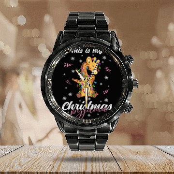 Discover Winter Christmas Pyjama Giraffe Calendar Steel Band Watch