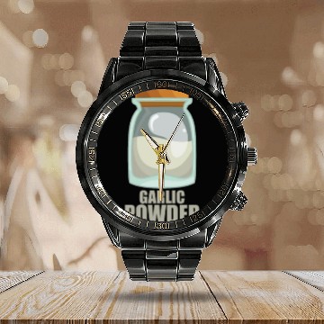 Discover Garlic Powder Spice Flavor Food Cooking Calendar Steel Band Watch