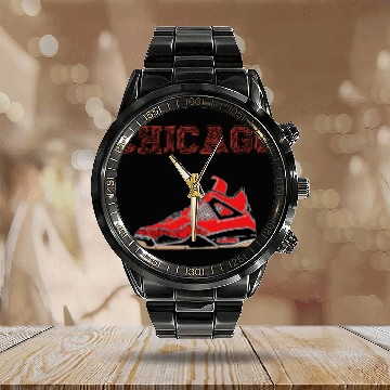 Discover CHICAGO SHOES SNEAKERS BLACK & RED Calendar Steel Band Watch