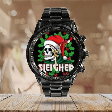 Discover Sleigher Heavy Metal Santa Calendar Steel Band Watch