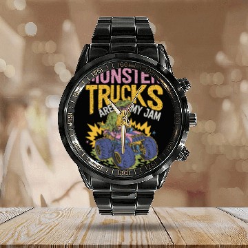 Discover Monster Trucks Are My Jam Vintage Retro Calendar Steel Band Watch