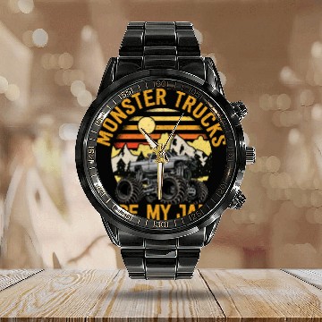Discover Monster Trucks Are My Jam Vintage Retro Calendar Steel Band Watch