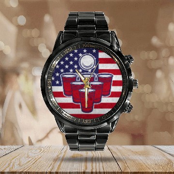 Discover Beer Pong Calendar Steel Band Watch