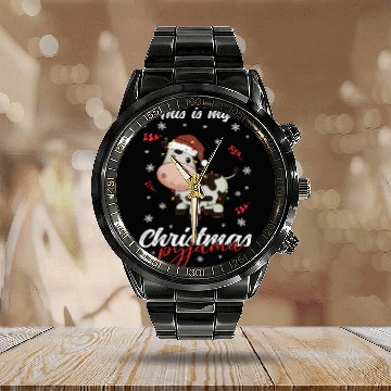 Discover Winter Christmas Pyjama Cow Calendar Steel Band Watch