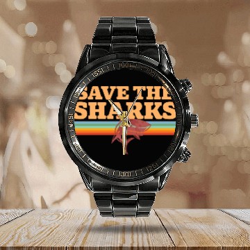 Discover Retro Vintage Shark Save The Sharks Awareness Calendar Steel Band Watch