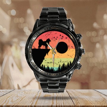 Discover Alaskan Malamute at Sunrise in the Forest Calendar Steel Band Watch