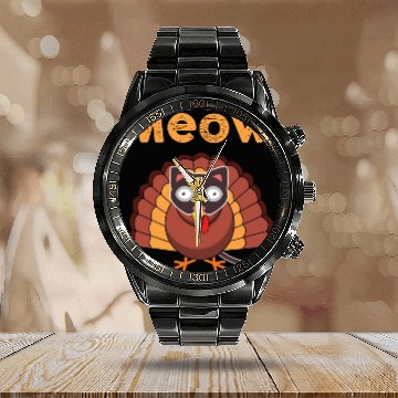 Discover Meow Turkey Cat Mask Thanksgiving Family Dinner Calendar Steel Band Watch