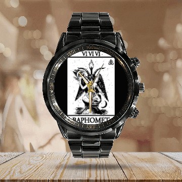 Discover Baphomet Tarot Card Satanic Occult Calendar Steel Band Watch