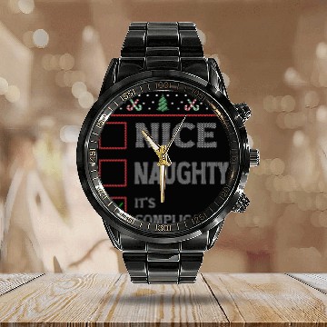 Discover Nice Naughty It's Complicated Christmas List Santa Calendar Steel Band Watch