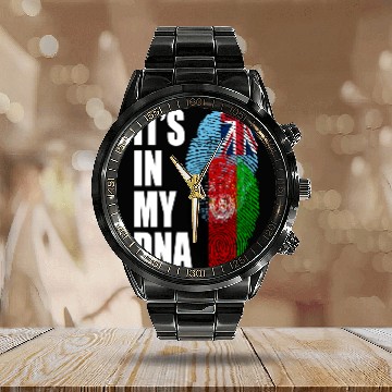 Discover Fijian And Afghanistan Mix Heritage DNA Flag Calendar Steel Band Watch