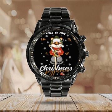 Discover Winter Christmas Pyjama Tiger Calendar Steel Band Watch