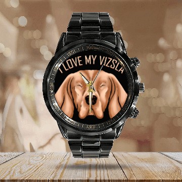 Discover Dog Lover - I Love My Magyar Vizsla Calendar Steel Band Watch