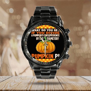 Discover Halloween Math Teacher Calendar Steel Band Watch, Pumpkin Pi Division