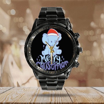 Discover Cute Elephant In Blue For Christmas Merry X-mas Calendar Steel Band Watch