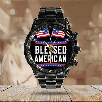 Discover Blessed American Patriotic US America USA Calendar Steel Band Watch