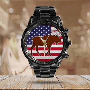 Discover Moose Elk Calendar Steel Band Watch